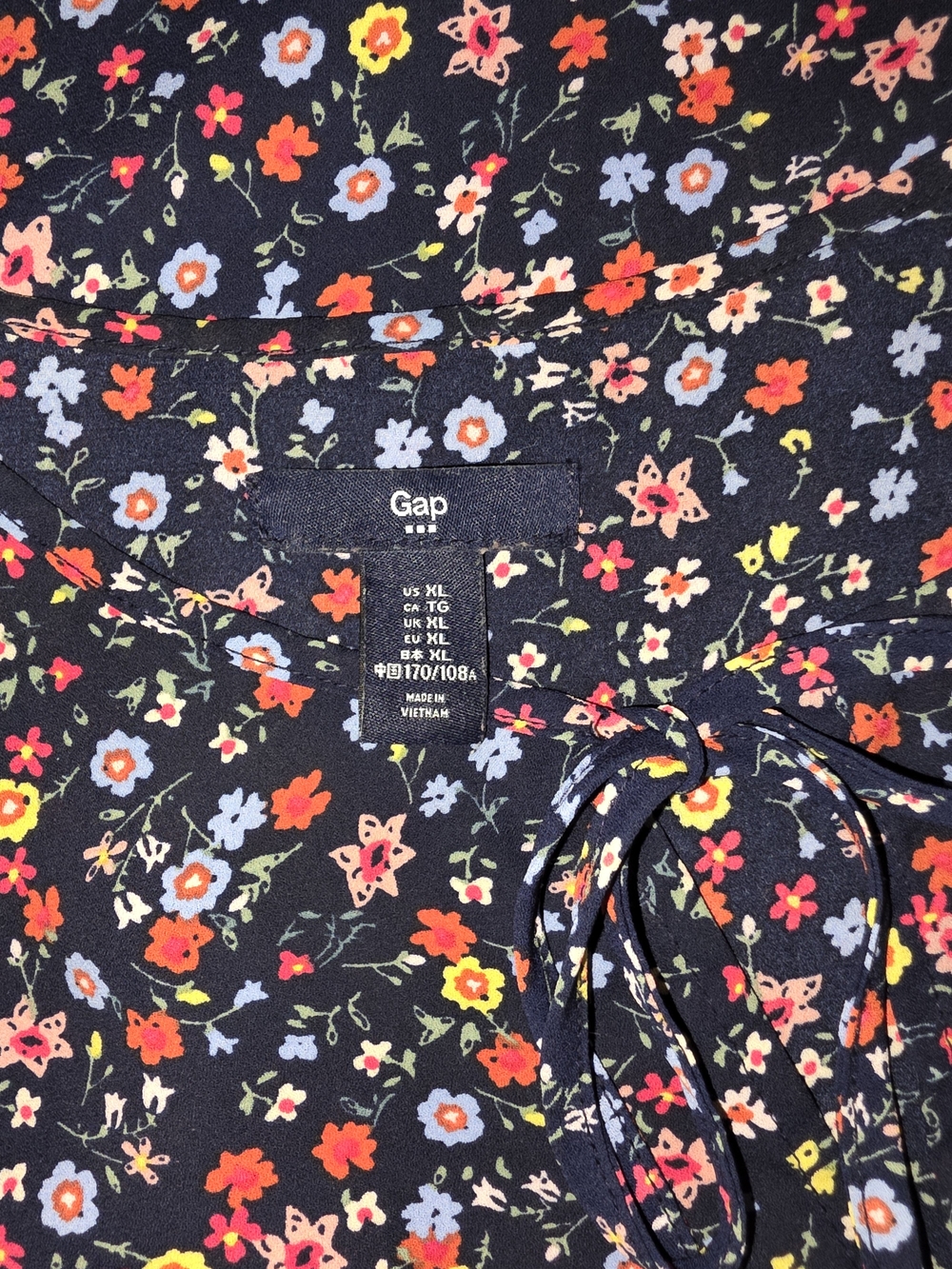 Gap Floral Navy Babydoll Tunic Top XL Cottagecore - Picture 4 of 4